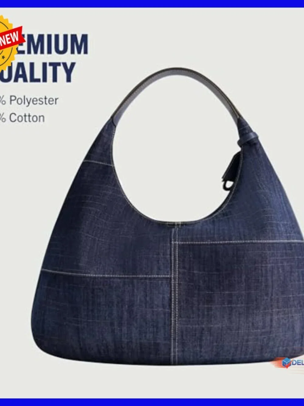 Large Denim Hobo Bag with Patchwork Design and Adjustable Shoulder Strap